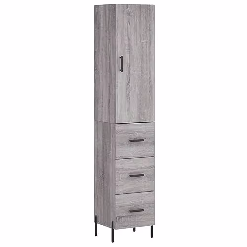 vidaXL Modern Grey Sonoma Highboard with Hinged Doors and Internal Shelves, W/D/H: 34.5 x 34.4 x 180 cm – 1