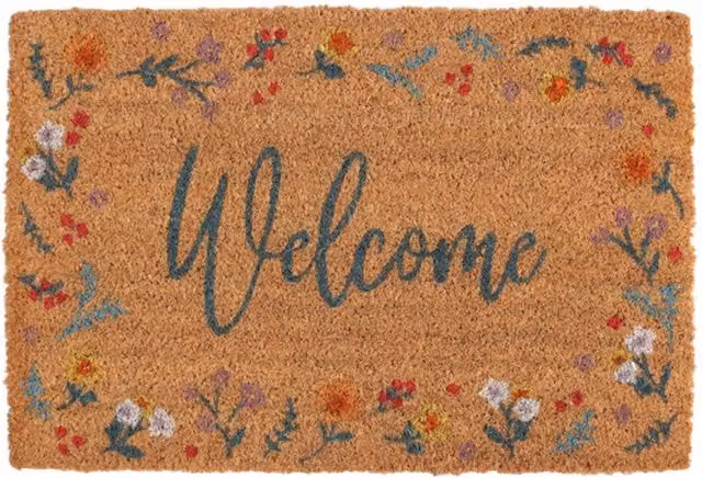 KDMK Rectangular Floral Coir Doormat in Brown