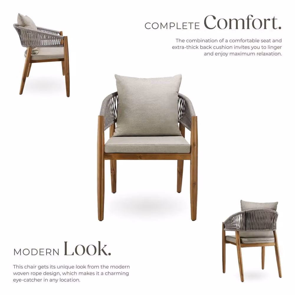tectake Manacor Garden Chair Set for 6 People in Beige with Acacia Wood and Cushions – 3