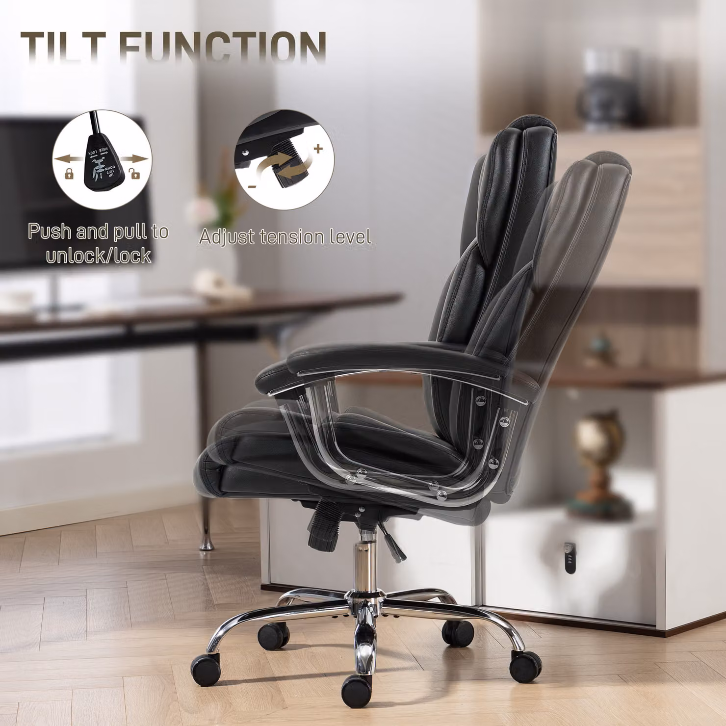 HOMCOM Big and Tall Executive Office Chair in Black PU Leather with Headrest and Armrests, 180kg Capacity – 5