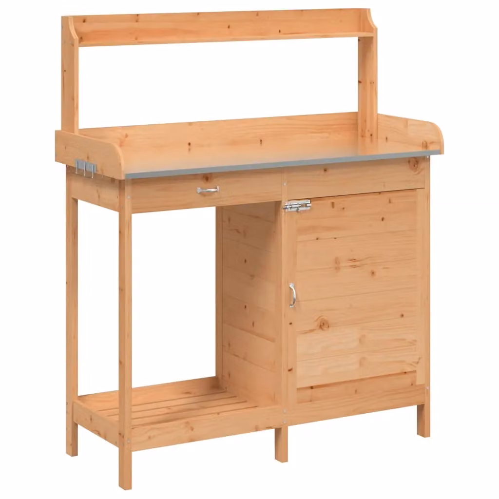 Berkfield Home Potting Table with Cabinet in Brown, Solid Fir Wood, W/D/H: 110.5 x 45 x 124.5 cm – 2