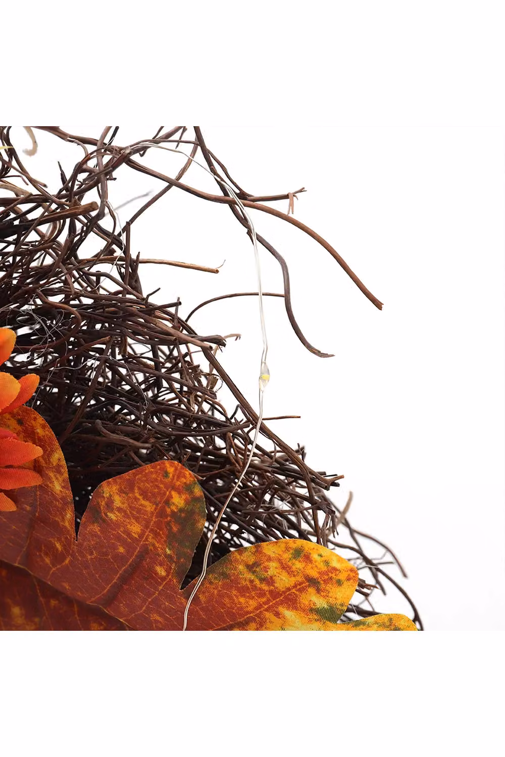 Living and Home Pre-Lit Autumn Wreath with Sunflower, Wheat and Maple Leaves in Brown, Diameter: 55 cm – 6
