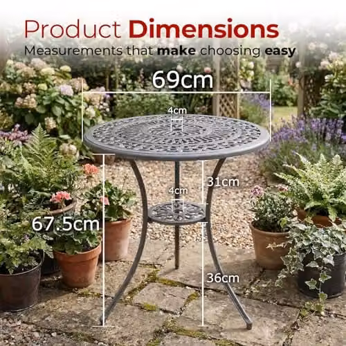 Centurion Positano 3-Piece Cast Aluminium Garden Bistro Set in Grey with 1 Table and 2 Armchairs