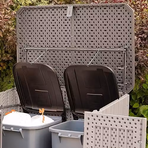 Lifetime Grey Plastic and Steel Low Cabinet Horizontal Storage Shed W/D/H: 146.0 x 128.0 x 94.0 cm – 4