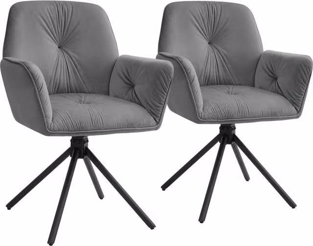 tectake Lenia Set of 2 Swivel Chairs in Dark Grey Velvet Look with Anthracite and Black Accents