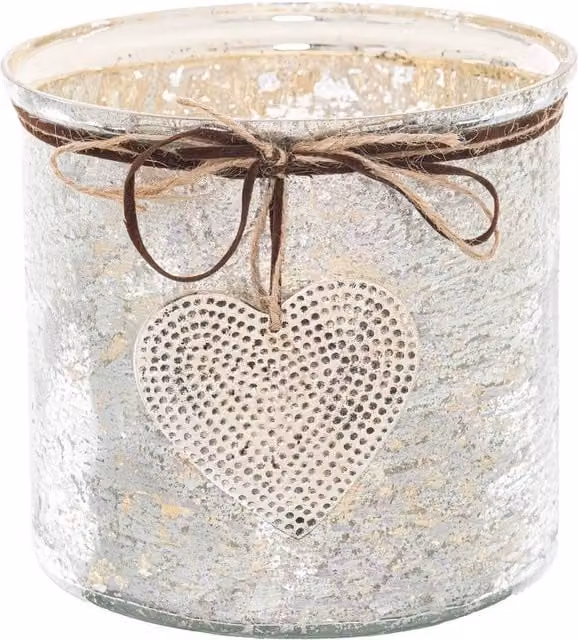 Hill Interiors Hammered Heart Tealight Candle Holder in Silver