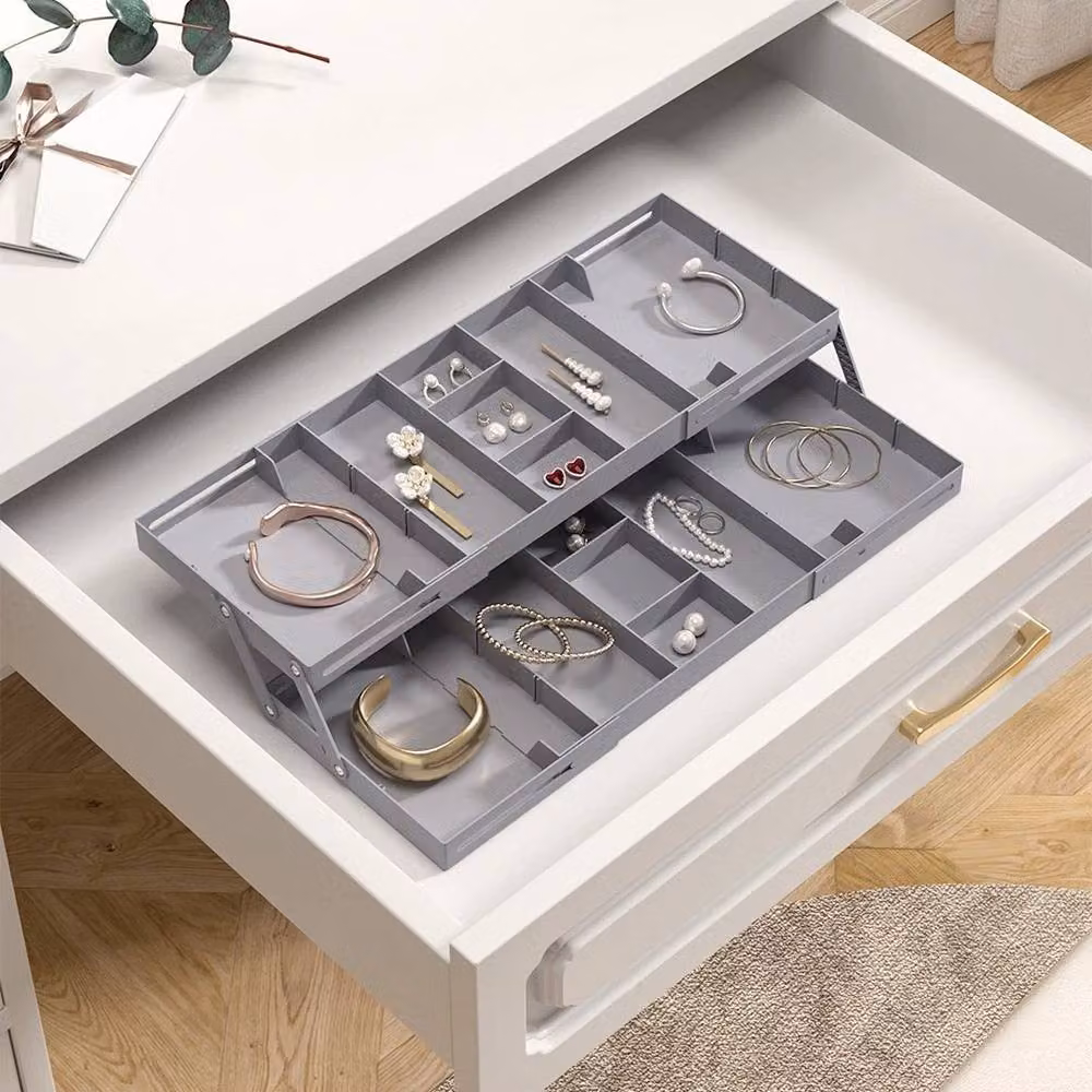 NESTLUNE 2-Tier Multi Level Smart Drawer Organizer in Grey, W: 100 cm, D: 60 cm – 3