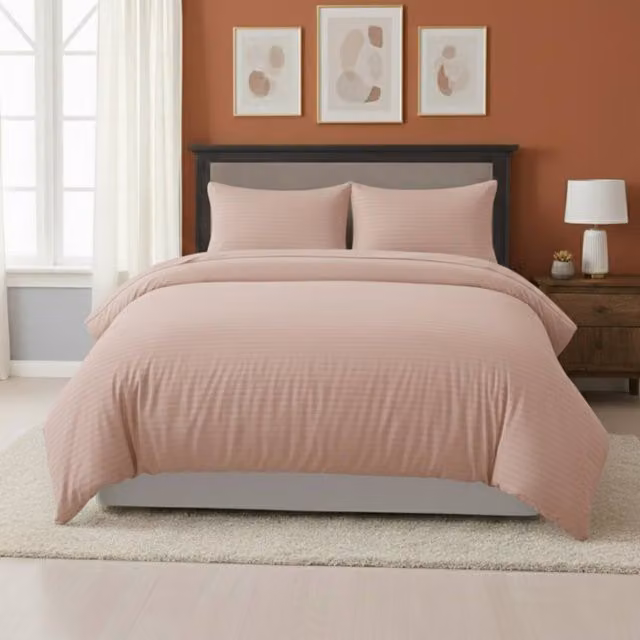 Snug City Pink Embossed Stripe Microfibre Duvet Cover and Pillowcase Set, W: 180 cm, L: 200 cm