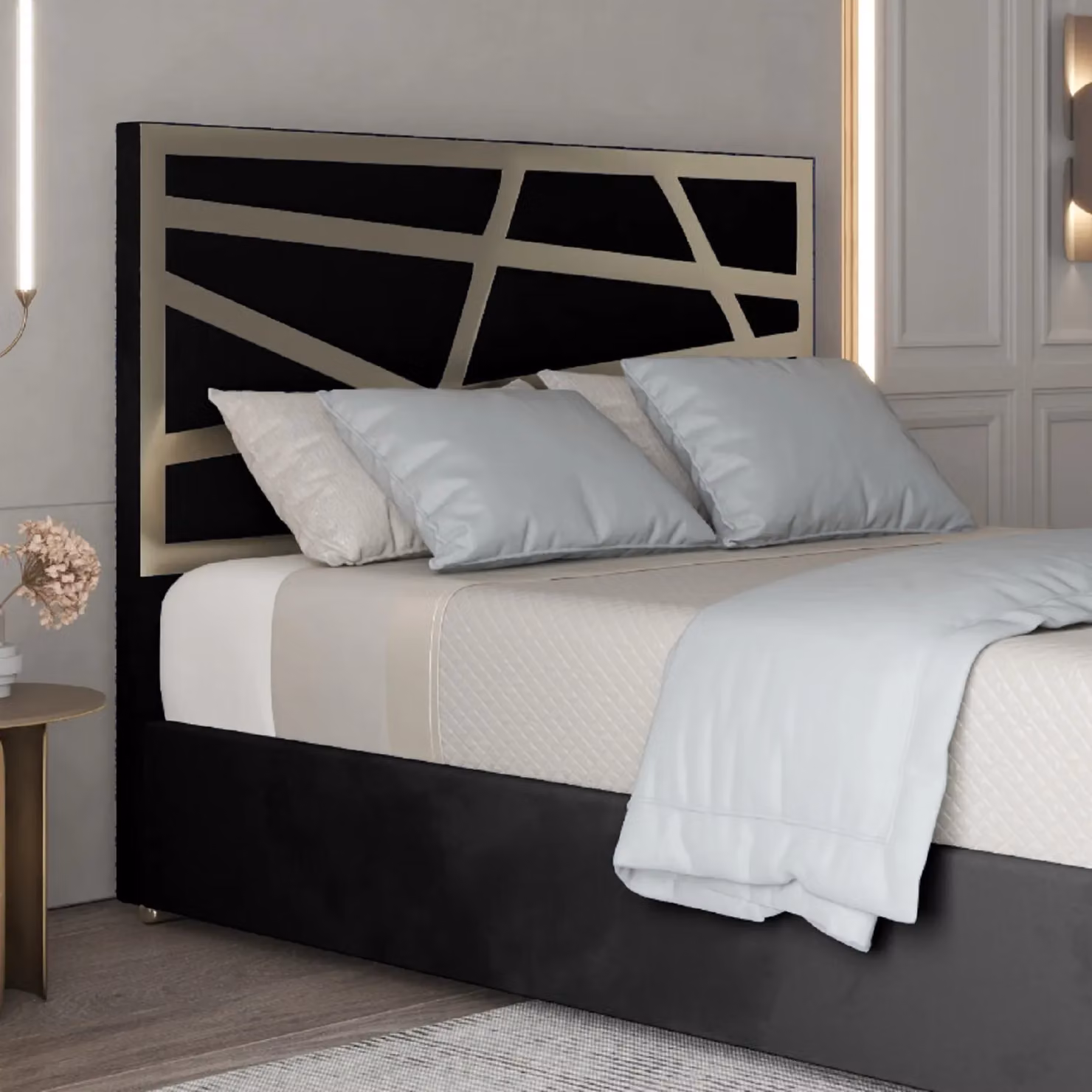 Casani Modern Velvet Upholstered Metal Bed Frame in Black, W/D/H: 120 x 200 cm – 2