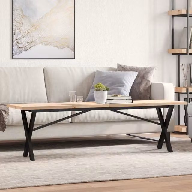 Berkfield Home X-Frame Coffee Table in Brown Solid Pine and Steel, W: 160 cm, D: 40 cm, H: 45.5 cm – 1
