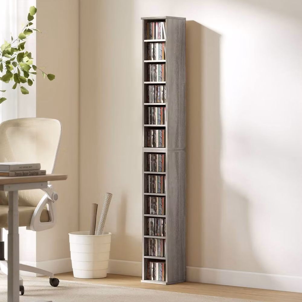 STILVORA Set of 2 Grey CD Storage Units with Adjustable Shelves and Media Compartments – 1