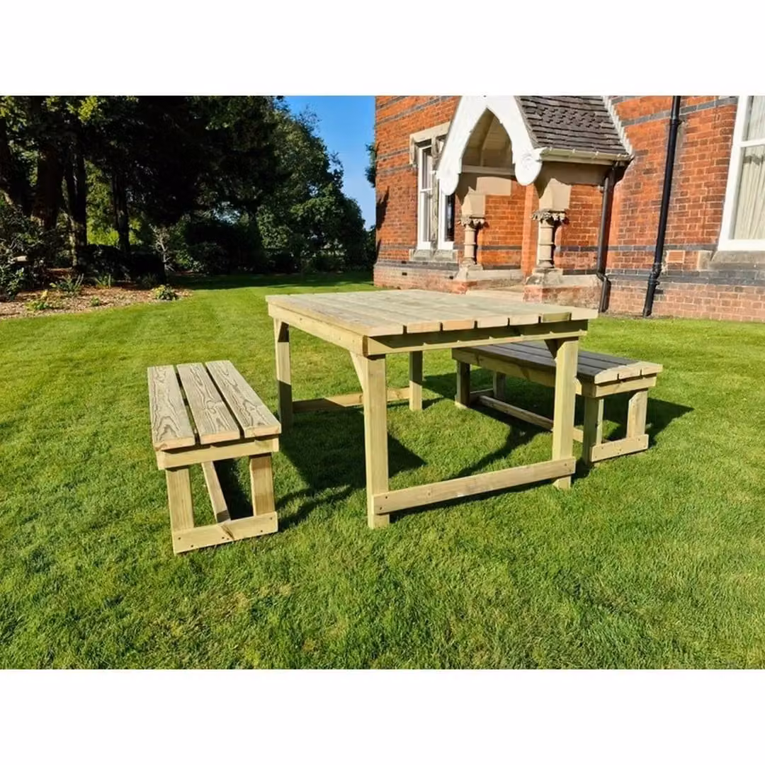 Churnet Valley Garden Furniture Ltd Butcher Dining Table and Benches Set in Brown Treated Hardwood – 2