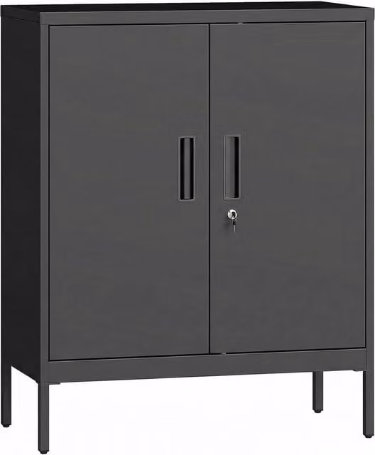 NESTLUNE Metal Storage Cabinet with Lock and Adjustable Shelves, Black, W/D/H: 100 x 40 x 40 cm – 1
