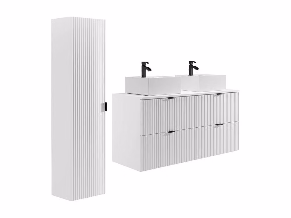 Vente-unique Striped Wall-Hung Bathroom Vanity Unit with Square Ceramic Countertop Basin in White, W/D/H: 60 x 47 x 60 cm – 2