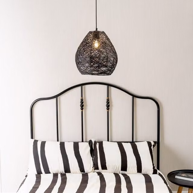 ValueLights Hopper Black Paper Rope Easyfit Pendant Light Shade, Diameter: 35.56 cm – 1