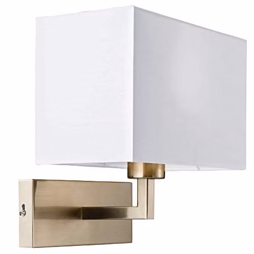Loops Modern Rectangular Wall Light with White Fabric Shade and Rocker Switch in Satin Nickel, 60W E27, H 26.5 cm x W 18.0 cm x D 18.0 cm