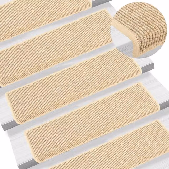 Berkfield Home Self-adhesive Sisal-Look Stair Mats, 15 Pieces, Light Beige, W/D/H: 65 x 21 x 4 cm