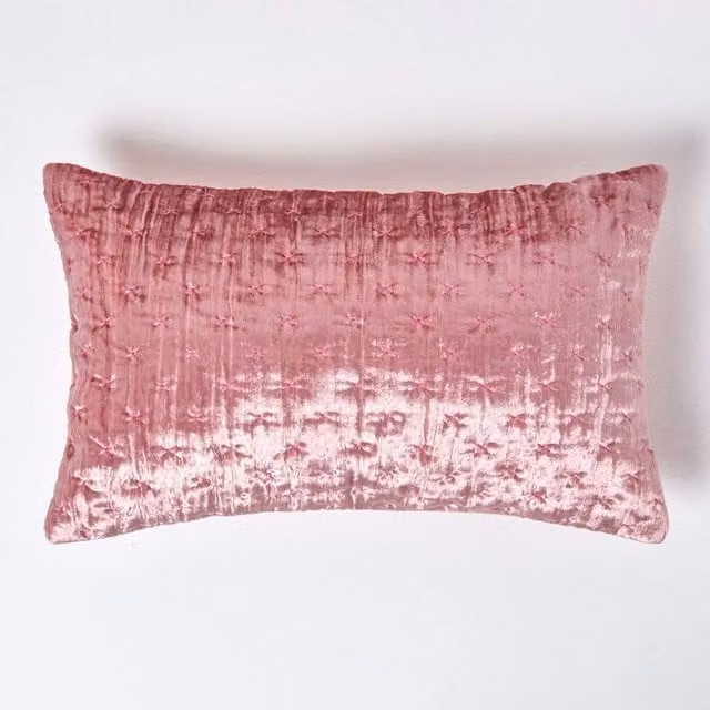 Homescapes Pink Velvet Rectangular Cushion Cover, W: 50 cm