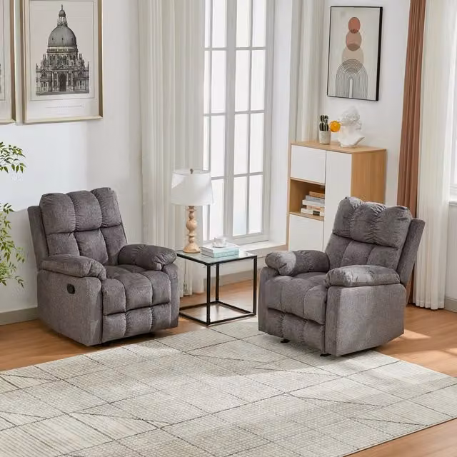 Furniture One Modern Manual Recliner Sofa Set in Grey