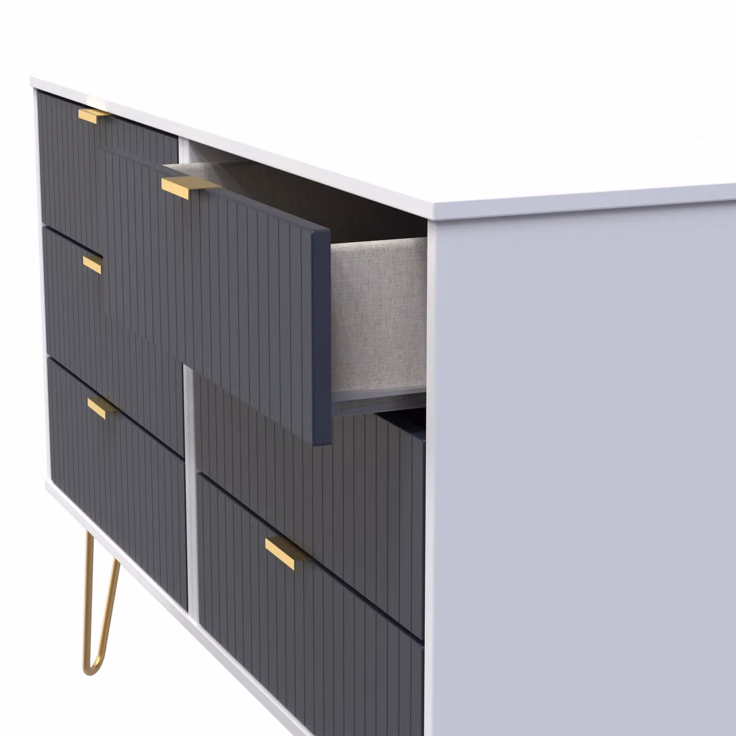 Ready Assembled 2 U Bexley 6 Drawer Wide Chest in Dark Blue and Gold – 4