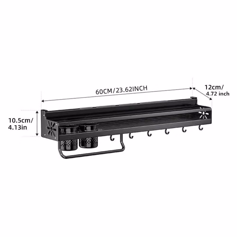 Kelvenix Modern Wall-mounted Metal Kitchen Storage Rack in Matt Black, W: 60.0 cm, D: 10.5 cm, H: 12.0 cm – 2