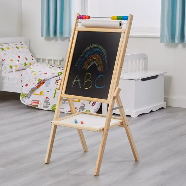 Liberty House Toys 4-in-1 Rotary Kids Easel with Accessories in Natural Wood