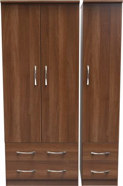 2 U Hampshire Ready Assembled Triple Wardrobe with Three Drawers in Walnut – 1
