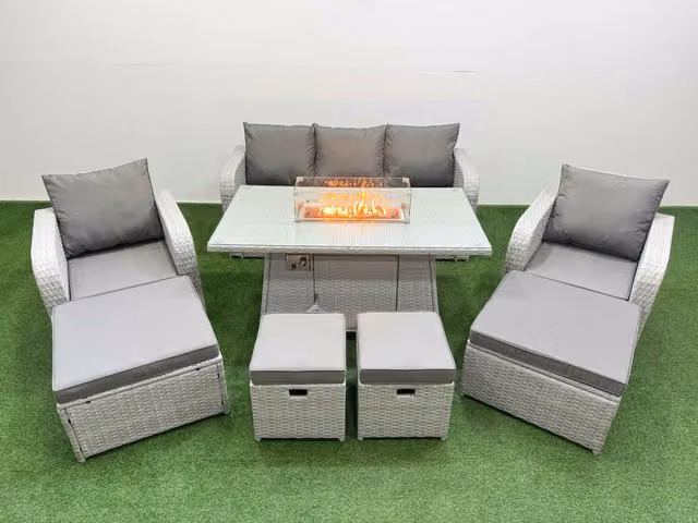 Fimous 9 Seater Rattan Lounge Sofa Set with Metal and Glass in Light Grey