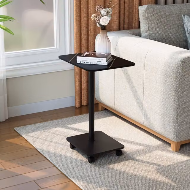 Livingandhome Minimalist Black Marble Side Table with Lockable Castors