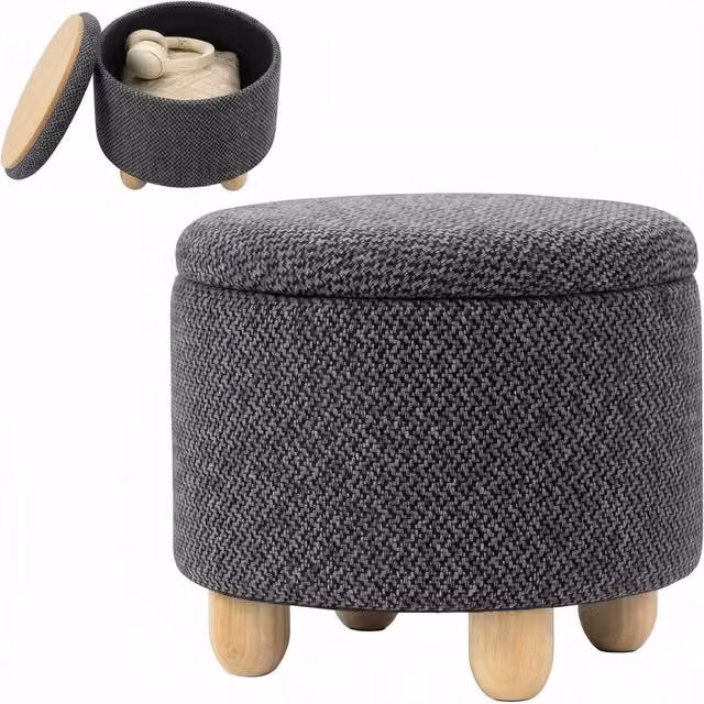 HOMCOM Grey Upholstered Ottoman with Burlap Storage, W/D/H: 100 x 100 x 100 cm