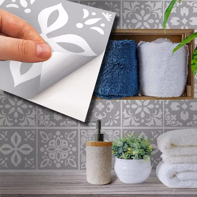 Walplus Wall Tile Stickers, Grey, 24 Pack, 15 x 15 cm