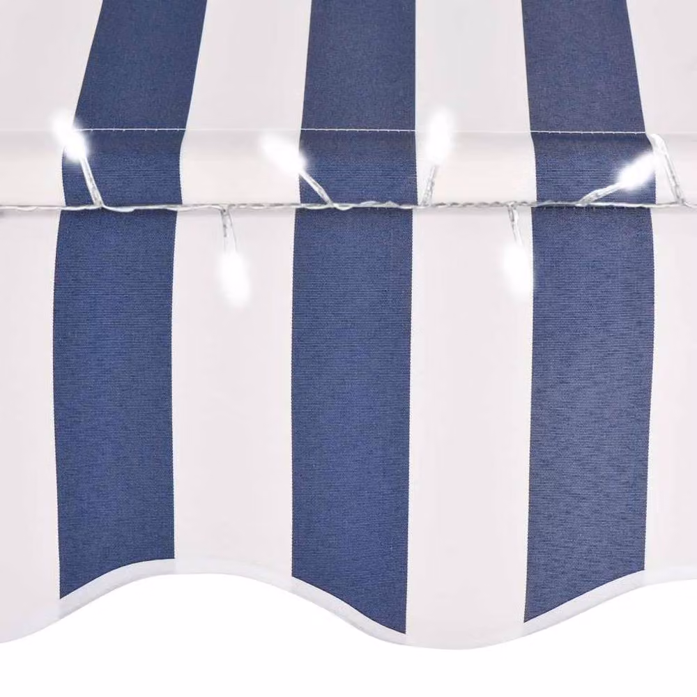 Berkfield Home Manual Retractable Awning with LED, Blue and White Striped Polyester and Steel, W/D/H: 150 x 120 x 200 cm – 3