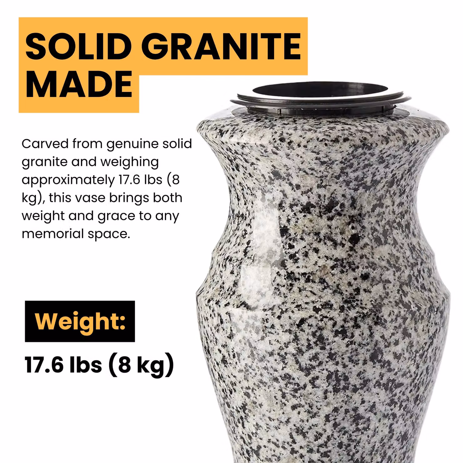 Novecrafto Classic Round Granite Memorial Vase in Grey and Black Stone for Cemetery or Garden – 6