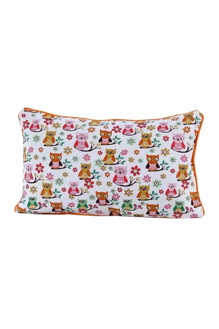 Homescapes Cotton Owl Cushion Cover in Orange, Red and White, W/H: 30 x 50 cm