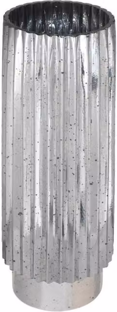 KDMD Silver Tonal Ribbed Cylinder Tabletop Vase – 1