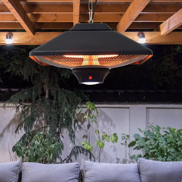 OUTSUNNY 2kW Electric Halogen Hanging Heater with Remote Control in Black – 1