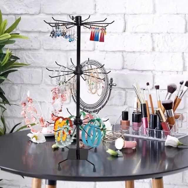 SPETLEK 3 Tier Rotating Iron Jewelry Display Stand, Black, H 50 cm x W 50 cm x D 50 cm