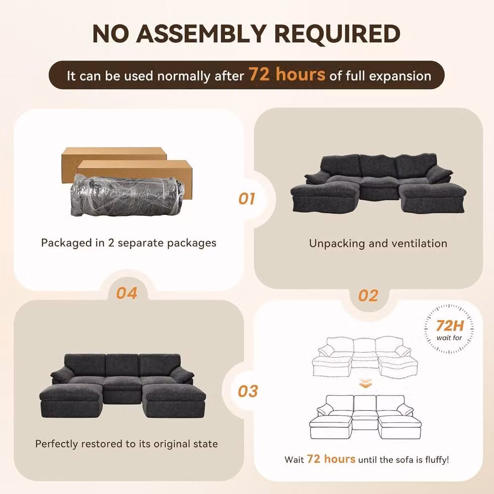 Gartistgo 5-Seater Modular L-Shape Corner Sofa in Dark Grey Soft Velvet Fabric – 4