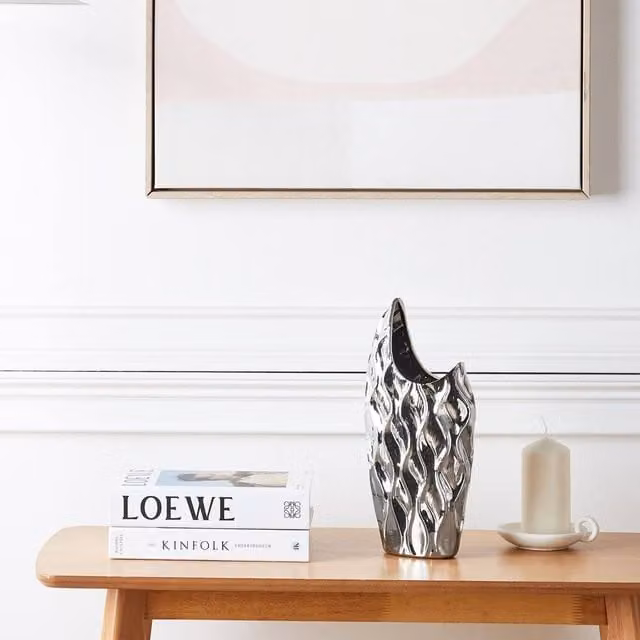 Wyld and Coco Silver Honeycomb Stoneware Vase, W: 17 cm, D: 10 cm, H: 35 cm – 1