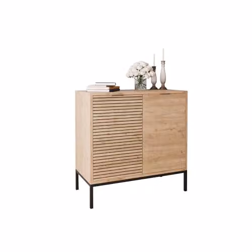 BIMOSSA Alya Modern Oak Sideboard Cabinet with Black Metal Legs, W/D/H: 80 x 40 x 80 cm