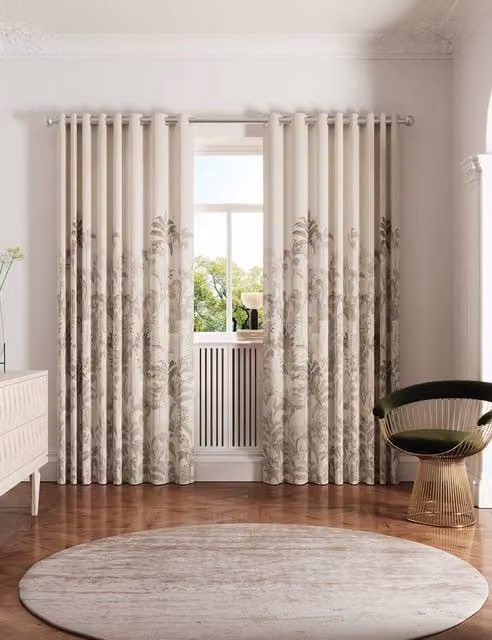 Ted Baker Rhapsody Floral Cotton Eyelet Curtains, Beige, W: 183 cm, H: 168 cm