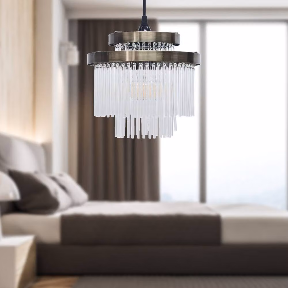First Choice Lighting Ashley Set of 2 Easy Fit Pendant Shades in Antique Brass and Clear Glass – 2