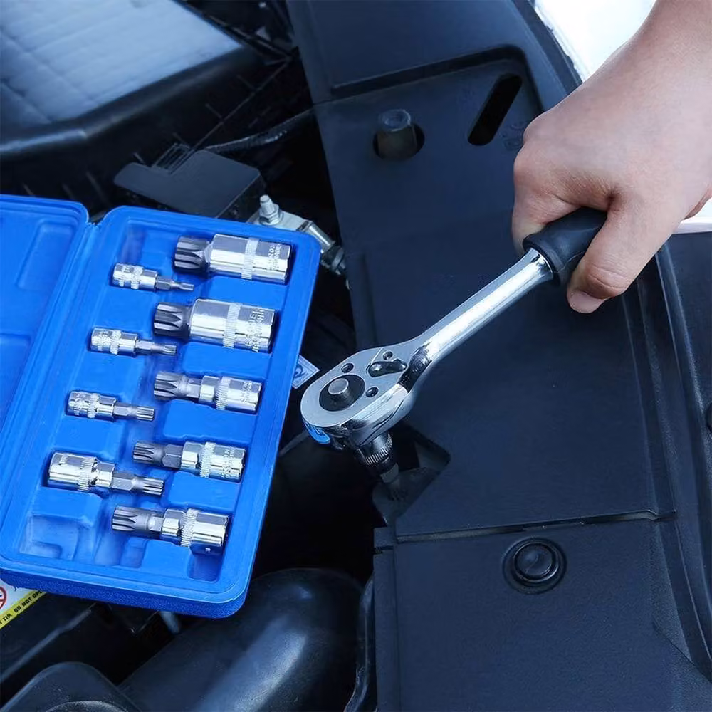 Kelvenix 1/2 inch Multi Spline Bit 12 Point Triple Square Socket Set M4 to M18 in Blue – 5