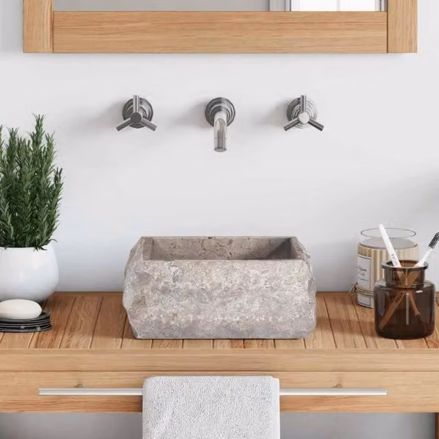 Berkfield Grey Marble Square Home Sink, W/D/H: 30 x 30 x 13 cm