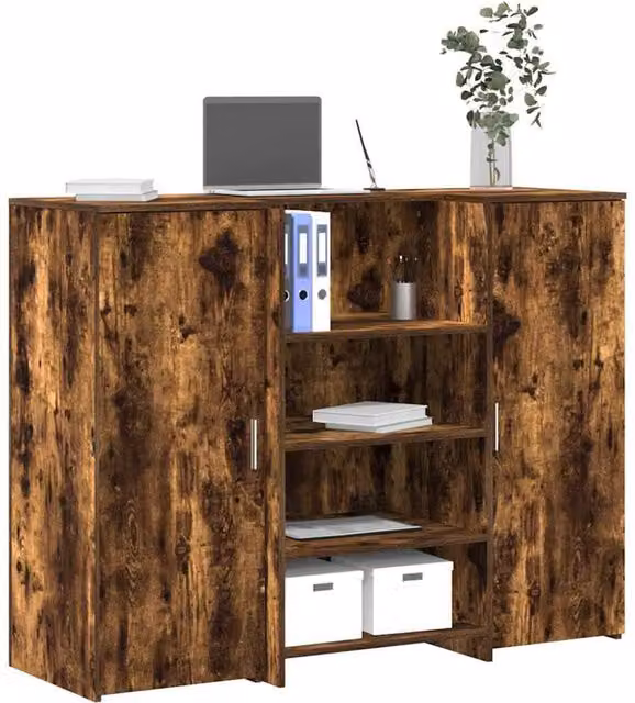 Berkfield Home Reception Desk in Smoked Oak Brown, W/D/H: 135 x 50 x 103.5 cm