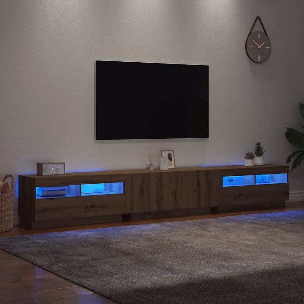 Berkfield Home Artisan Oak TV Cabinet with LED Lights in Brown, W: 260 cm, D: 40 cm, H: 35 cm – 4