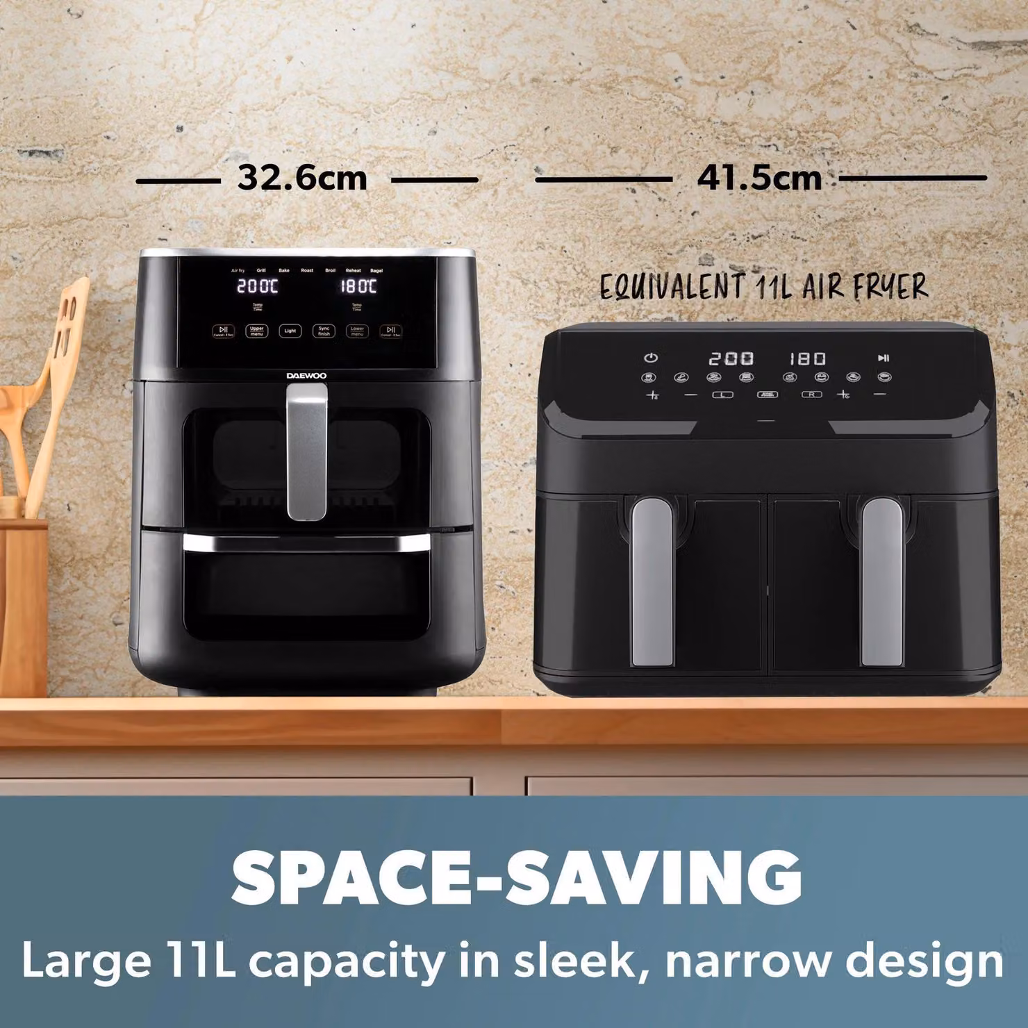 Daewoo Actuate Dual Zone Air Fryer with 11 Litre Capacity and Space Saving Split Design, Black – 4