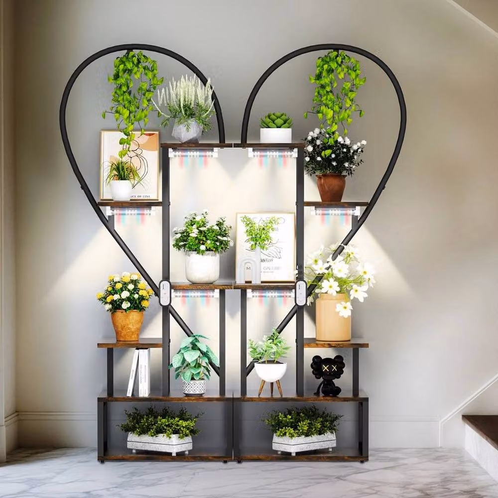 KORVIXA 6 Tiered Large Plant Stand with Integrated Grow Light in Brown, W/D/H: 100 x 100 x 167 cm – 3