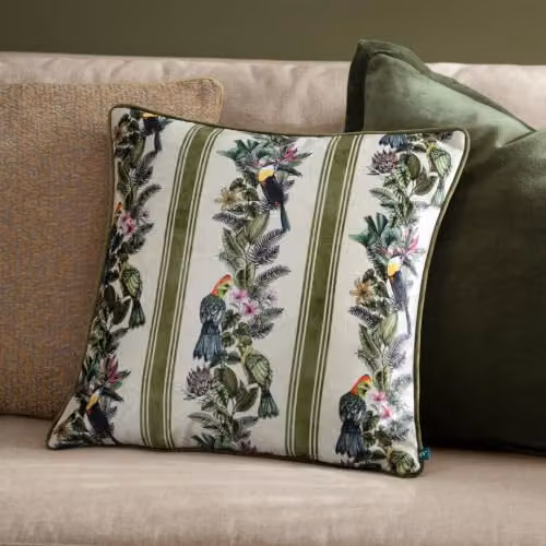 Wylder Tropics Leilani Floral Chenille Cushion, Multicolour Green, W/D/H: 43 x 43 x 43 cm – 4