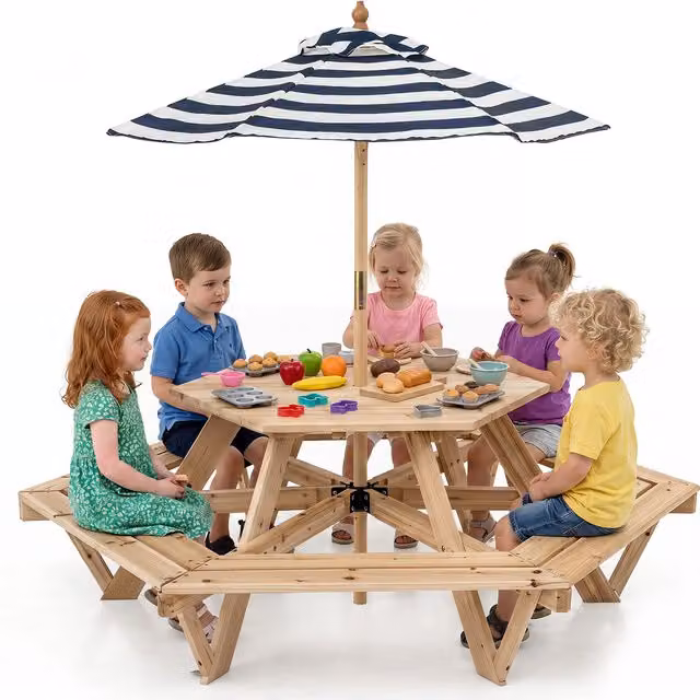 Costway Kids Outdoor Table and Bench Set in Brown